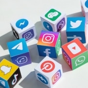 Dice with icons of social media platforms